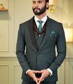 Green tuxedo with black detachable lapel and dual waistcoats