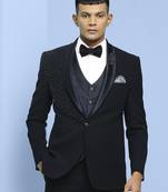 Navy blue japanese fabric suit with cutdana and boota embroidery