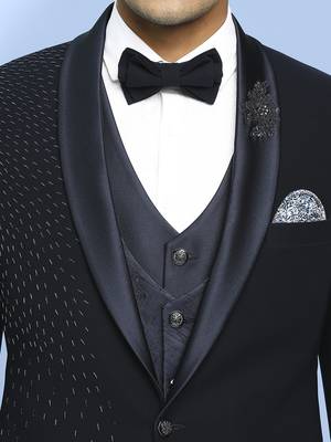 Navy blue japanese fabric suit with cutdana and boota embroidery 2