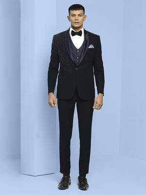 Navy blue japanese fabric suit with cutdana and boota embroidery 4