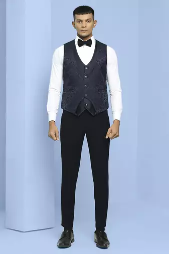 Navy blue japanese fabric suit with cutdana and boota embroidery