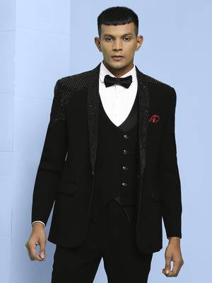 Black japanese fabric suit with cutdana embroidery 1