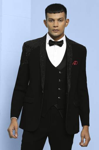 Black japanese fabric suit with cutdana embroidery