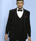 Black japanese fabric suit with cutdana embroidery