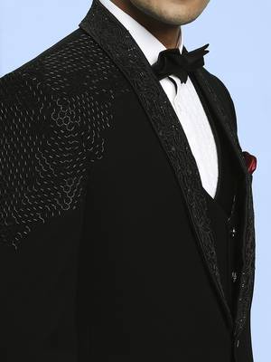 Black japanese fabric suit with cutdana embroidery 2