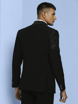 Black japanese fabric suit with cutdana embroidery 3