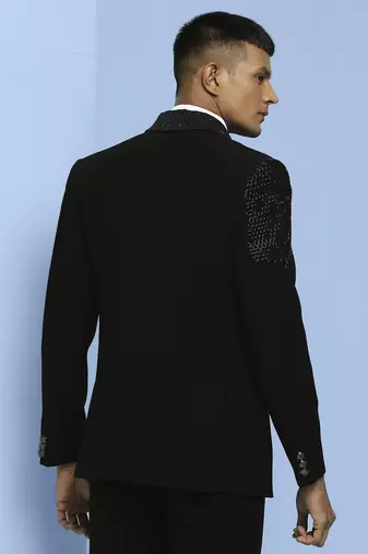 Black japanese fabric suit with cutdana embroidery