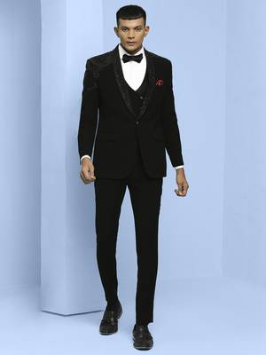 Black japanese fabric suit with cutdana embroidery 4