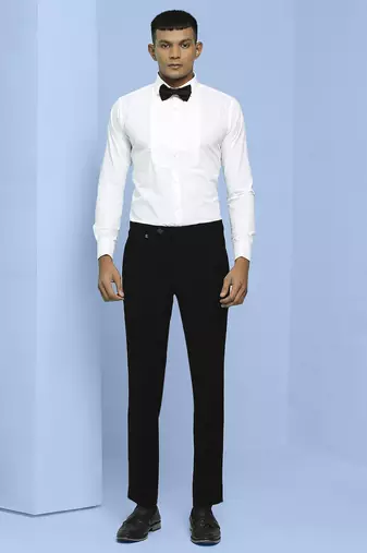 Black japanese fabric suit with cutdana embroidery