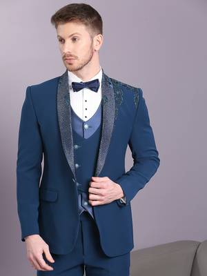 Electric blue japanese fabric suit with cutdana embroidery 1