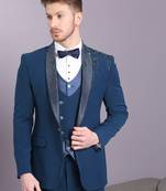 Electric blue japanese fabric suit with cutdana embroidery