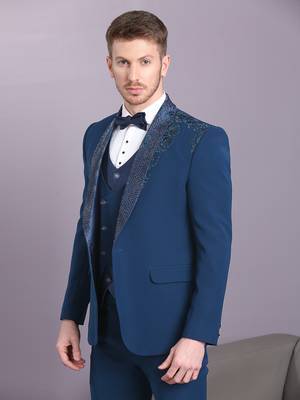Electric blue japanese fabric suit with cutdana embroidery 2