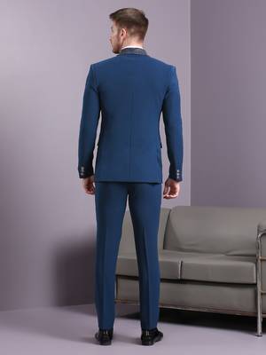 Electric blue japanese fabric suit with cutdana embroidery 4