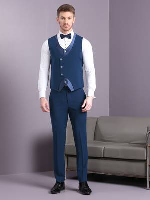 Electric blue japanese fabric suit with cutdana embroidery 5