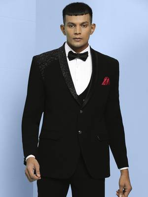 Black japanese fabric suit with cutdana embroidery 1