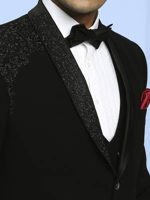 Black japanese fabric suit with cutdana embroidery 2