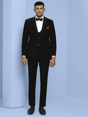 Black japanese fabric suit with cutdana embroidery 4