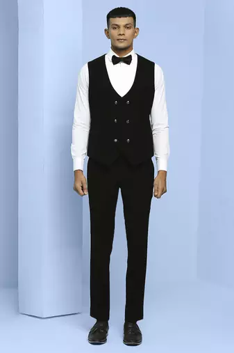 Black japanese fabric suit with cutdana embroidery