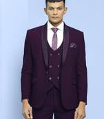 Wine suit with boota embroidery on lapels