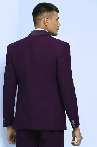 Wine suit with boota embroidery on lapels