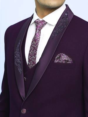 Wine suit with boota embroidery on lapels 5