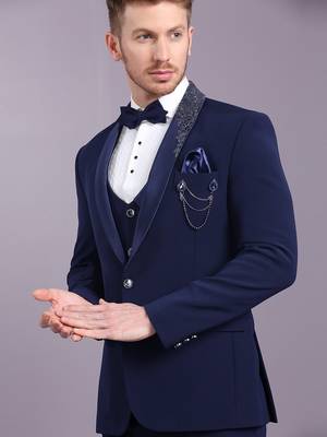 Navy blue japanese fabric suit with cutdana embroidery 1