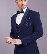Navy blue japanese fabric suit with cutdana embroidery