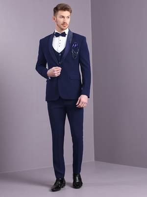 Navy blue japanese fabric suit with cutdana embroidery 4