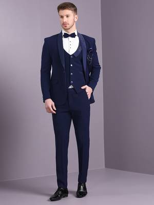 Navy blue japanese fabric suit with cutdana embroidery 5