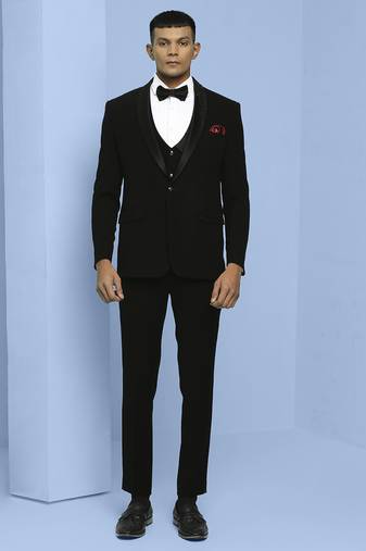 Black japanese fabric suit with cutdana embroidery