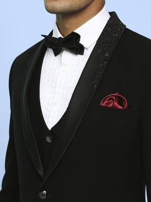 Black japanese fabric suit with cutdana embroidery 3