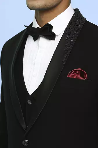 Black japanese fabric suit with cutdana embroidery