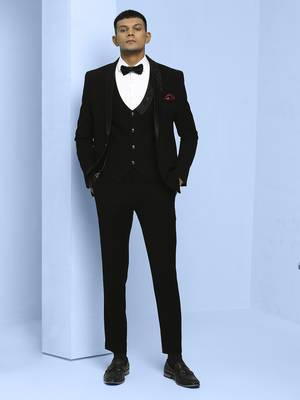 Black japanese fabric suit with cutdana embroidery 4