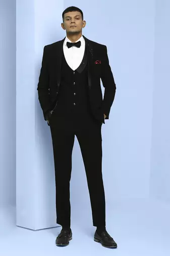 Black japanese fabric suit with cutdana embroidery