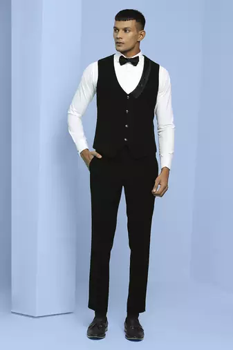Black japanese fabric suit with cutdana embroidery