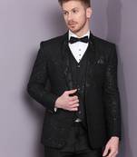 Black netted sequins work suit with cutdana embroidery