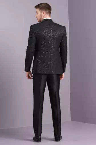 Black netted sequins work suit with cutdana embroidery