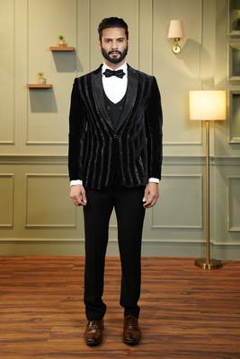 Black velvet embroidered tuxedo 1