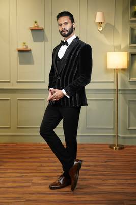 Black velvet embroidered tuxedo 2