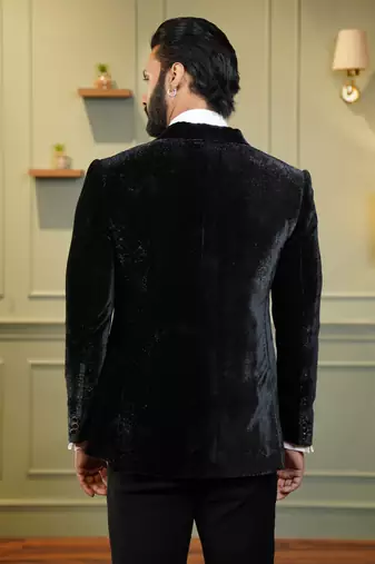 Black velvet embroidered tuxedo