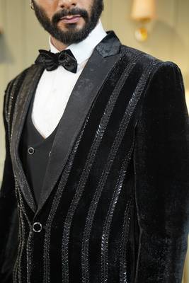 Black velvet embroidered tuxedo 4
