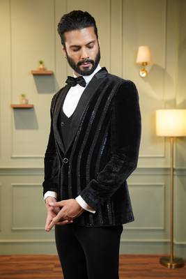 Black velvet embroidered tuxedo 5