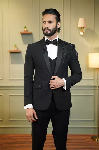 Black embroidered tuxedo