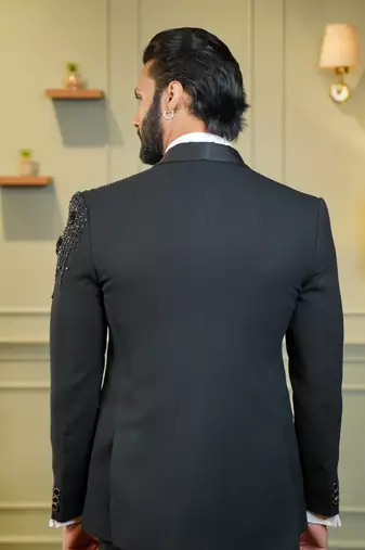 Black embroidered tuxedo