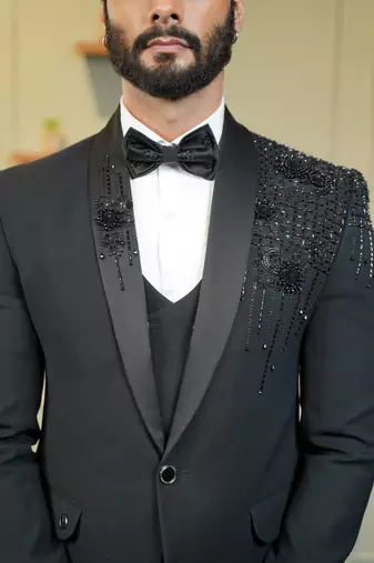 Black embroidered tuxedo