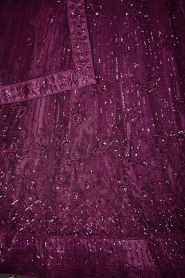 WINE SEQUINS THREAD EMBROIDERED SOFT NET SEMI STITCHED LEHENGA CHOLI 7