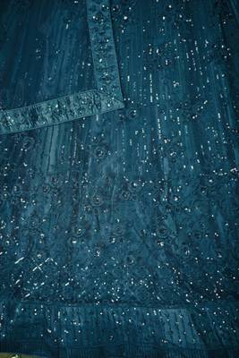 TURQUOISE SEQUINS THREAD EMBROIDERED SOFT NET SEMI STITCHED LEHENGA CHOLI 7