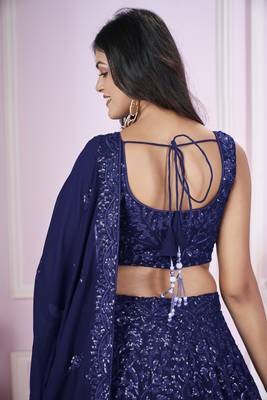 BLUE SEQUINS THREAD EMBROIDERED GEORGETTe SEMI STITCHED LEHENGA CHOLI 7