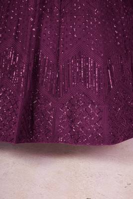 PURPLE SEQUINS THREAD BADLA ZARI EMBROIDERED SOFT NET SEMI STITCHED LEHENGA CHOLI 8