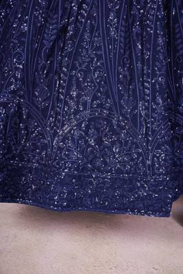 BLUE SEQUINS THREAD EMBROIDERED GEORGETTe SEMI STITCHED LEHENGA CHOLI 8